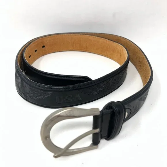 Unbranded USA Eagle Belt Black Silver Buckle - Picture 1 of 9